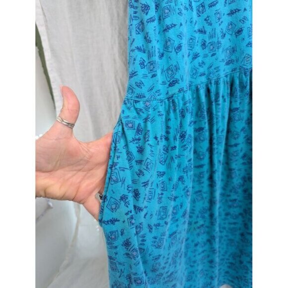 H.C. Ellicot womens sz small 1990s shirt dress whimsical print teal blue pink C4 - Picture 6 of 11
